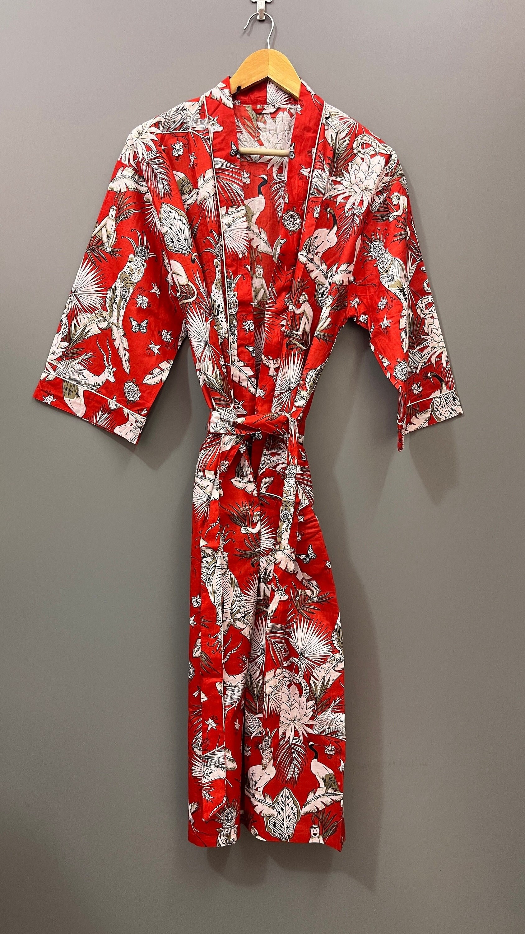 Express-Lieferung - Kimono-Robes Aus Baumwolle, Kimono Mit Blumendruck, Weich Und Bequem Bademäntel, Wickelkleid von Bhatyanihandicraft