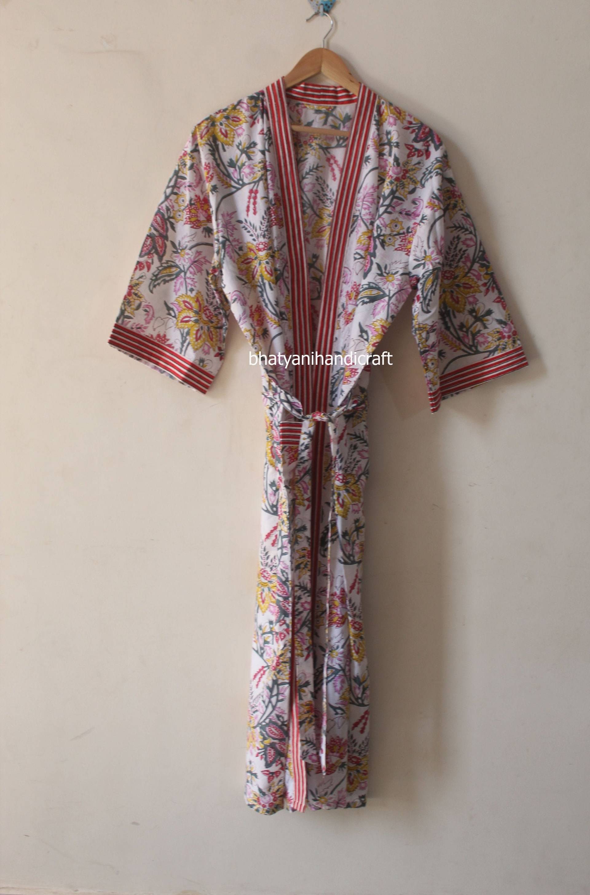 Handgemachte Kimono Robe Aus Baumwolle, Der Frauen, Hausmantel Vintage-stil, Pfau-Design, Geschenke Für Sie, Einzigartiges Geschenk von Bhatyanihandicraft