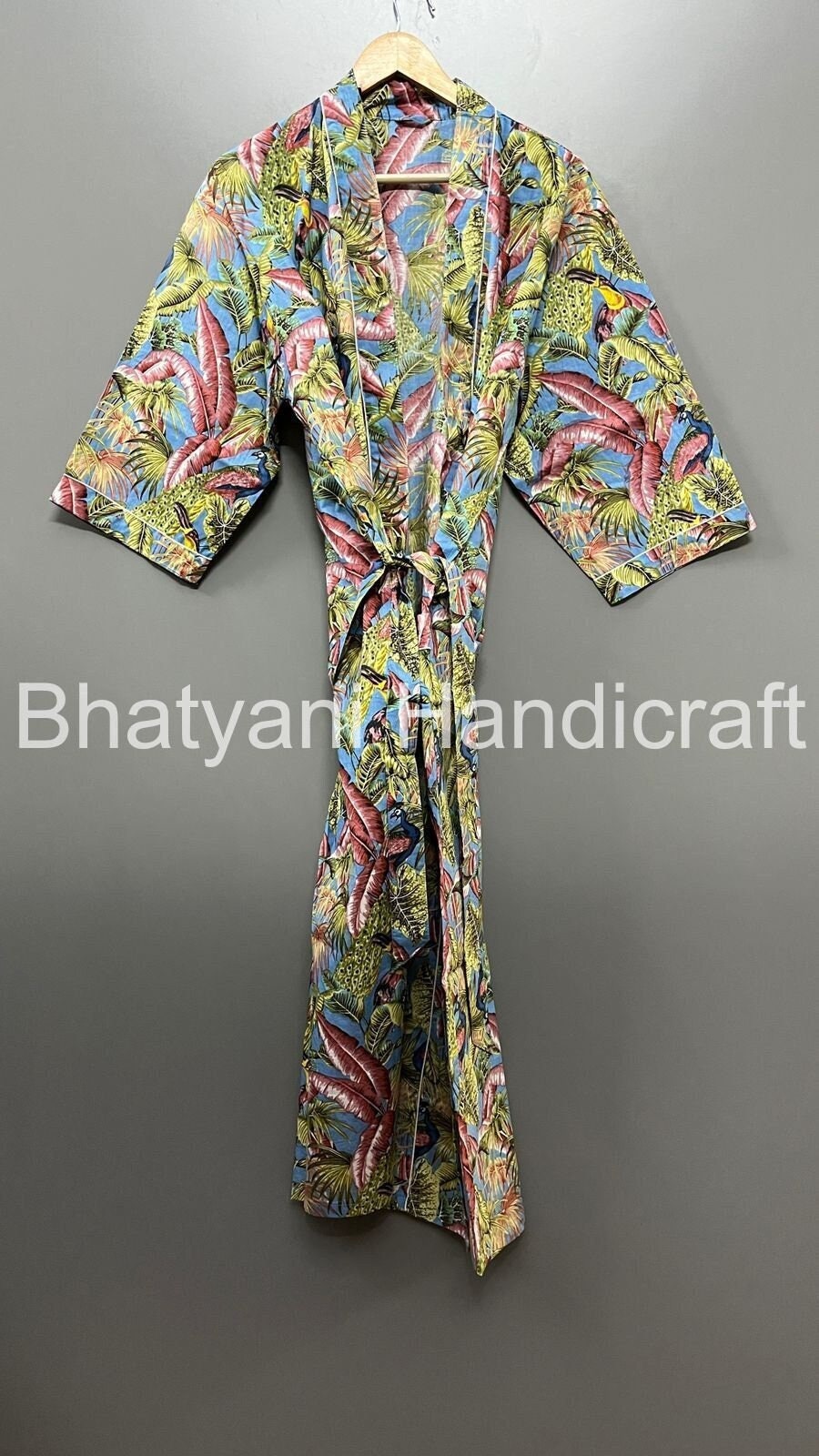 Pfau Bedruckte Baumwolle Kimono, Bademantel, Strand Tragen Kleid, Nachtkleid Robe, Sommer Brautjungfer Geschenk Für Sie von Bhatyanihandicraft