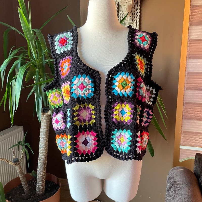 Crochet Grandma Square Weste Handgemachte Baumwoll Boho Weste von Bhavass