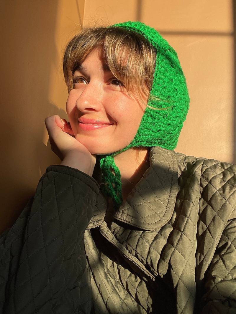 Gehäkelte Balaclava, Frauen Winter Mütze, Handgemachte Grüne Oma Quadrat Bhava's Style Handgestricktes von Bhavass