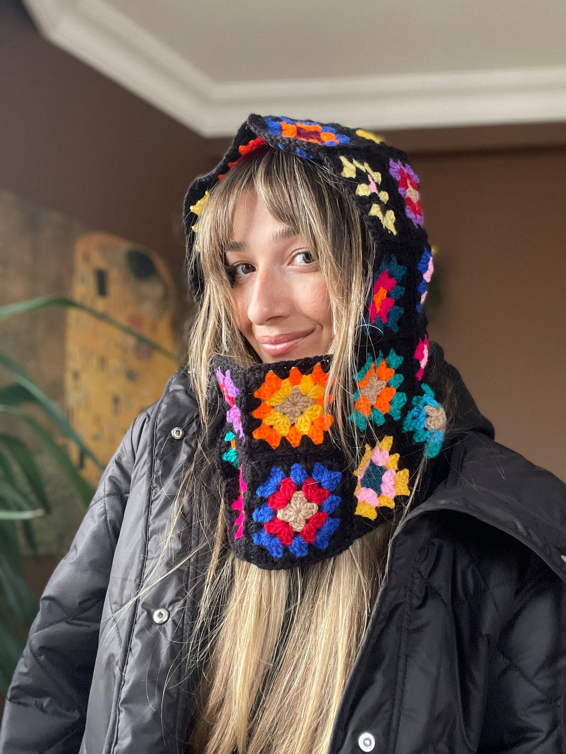 Gehäkelte Balaclava, Oma Quadrat Bunter Kapuzenpullover, Hut, Warme Wintermütze, Bunte Gehäkelter Hoodie, Boho Balaclava von Bhavass