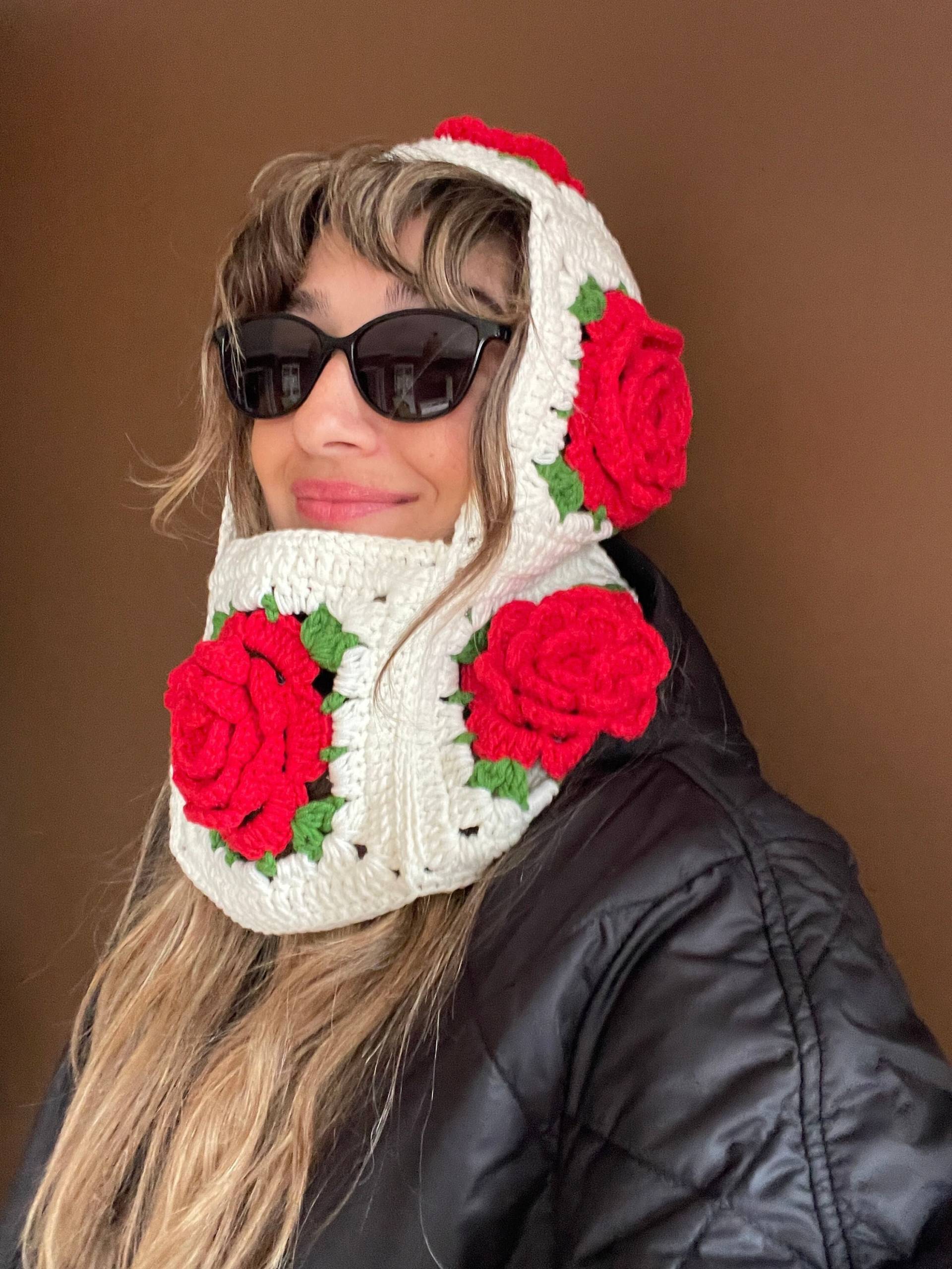 Gehäkelte Balaclava, Rosa Rose Hut Für Den Winter, Bhava's Style Warme Wintermütze, Handgestrickte Valentinstag Geschenk von Bhavass