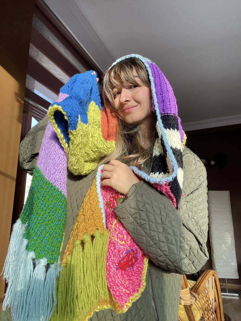 Gehäkelter Bunter Schal, Handgemachter Einzigartiger Hippie Bhava Art Langer Boheme Unisex Winter Handgestrickter Schal von Bhavass