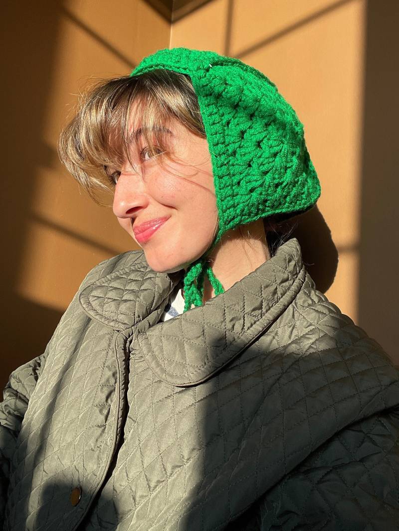 Handgestrickte Gehäkelte Balaclava Oma Quadrat Grüne Wintermütze von Bhavass