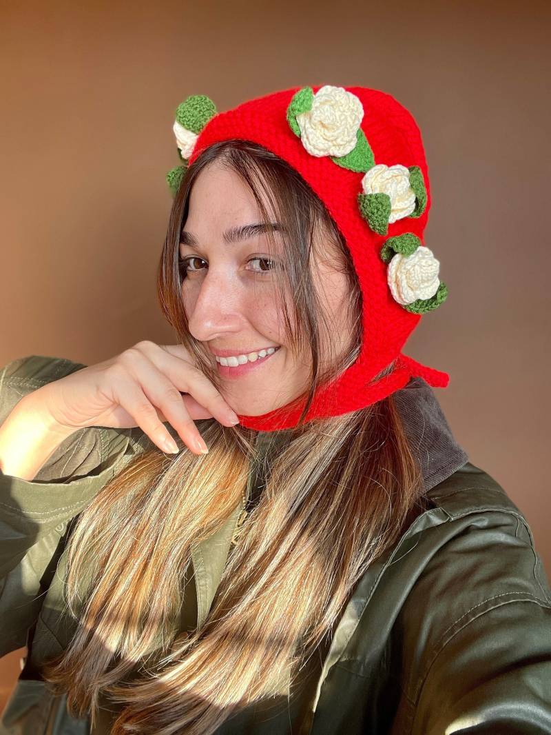 Rote Rose Mütze Gehäkelt Handgestrickte Winter Balaclava von Bhavass