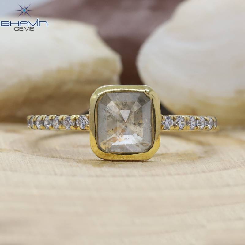 18K Gelbgold 1.06 Ct Smaragd Salz Und Papper Diamant Verlobungsring Funkelnde Nebensteine von BhavinGems
