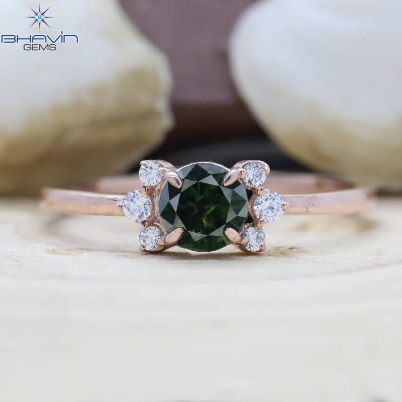 18K Rose Gold Runder Diamant Verlobungs - Und Ehering Set Mit Funkelnden Nebensteinen von BhavinGems