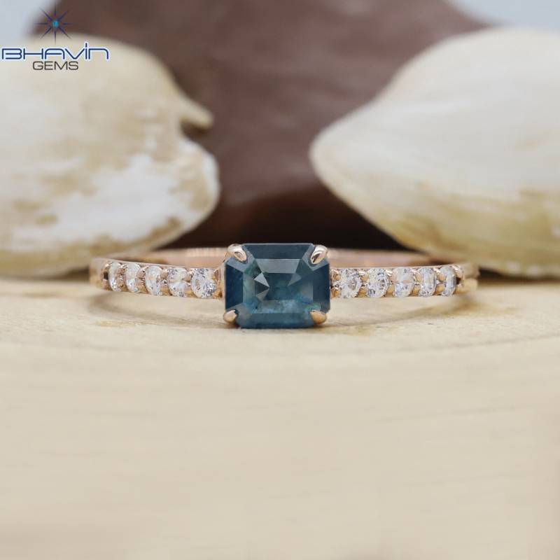 18K Smaragd Blau Natürlicher Diamant Verlobungs - Und Ehering in Rose Gold Mit Sparkling Side Stein von BhavinGems