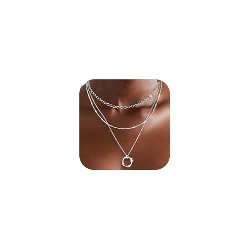 Bheop Gold-Silber-Halskette für Damen, trendige, zierliche 925er-Sterlingsilber-Kette, Halskette für Frauen, geschichtete Kreisanhänger, Choker-Halsketten-Set, läuft nicht an, Schmuck, Geschenke für von Bheop