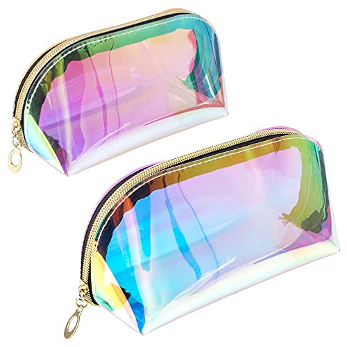 2 Stücke Transparent Bleistift Tasche,Laser Durchsichtige Kulturtasche,Tragbar Reisen Waschbeutel,Für Reisekulturbeutel, Tragbare Kosmetiktasche, Transparentes Federmäppchen (Groß + Klein) von Bhina