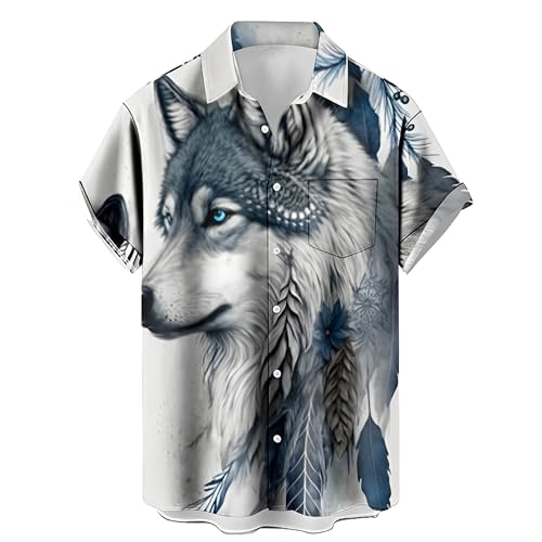 Herren Hawaiihemden Kurzarm Button Down Hemd Regular Fit Casual Loose Fit Shirts, Gradient Wolf, 4X-Groß Herren Hawaiihemden Kurzarm Button Down Hemd Regular Fit Casual Loose Fit Shirts, Gradient Wolf, 4X-Groß von Bhlounplo