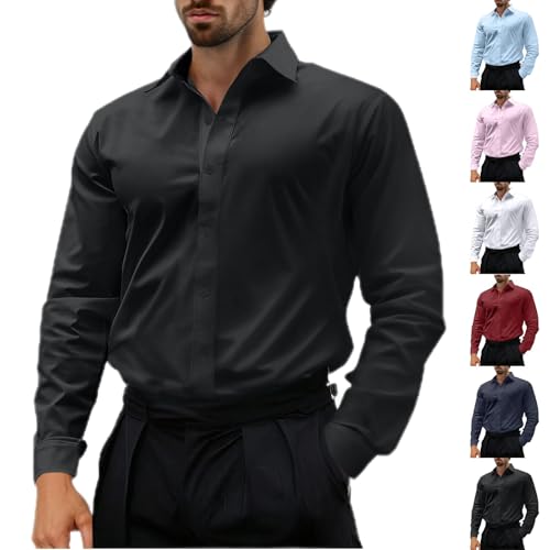 Bhnyku Hemd Herren Langarm Businesshemden Knitterfreies Stretchhemd Regular Fit Freizeithemden Bügelleichtes Unifarben Anzughemd Sale Angebote von Bhnyku