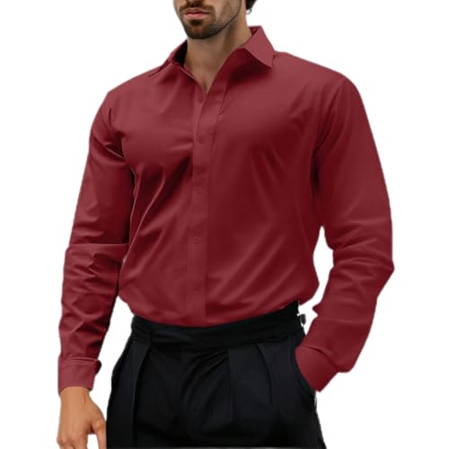 Bhnyku Herren Hemd Unifarben Stretch Langarm männer Hemden Regular fit Herrenhemden Freizeithemden Bügelleichtes Businesshemd Anzug Hemd Warehouse Deal von Bhnyku