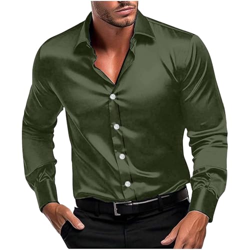 Hemd Herren Langarm Glänzende Oberfläche Shirts Knöpfe Revers Hemden Slim Fit Langarmshirt Modische Herrenhemden Leichte Langarmhemd Regular Fit Trachtenhemd Große Größen Freizeithemden S-5XL von Bhnyku