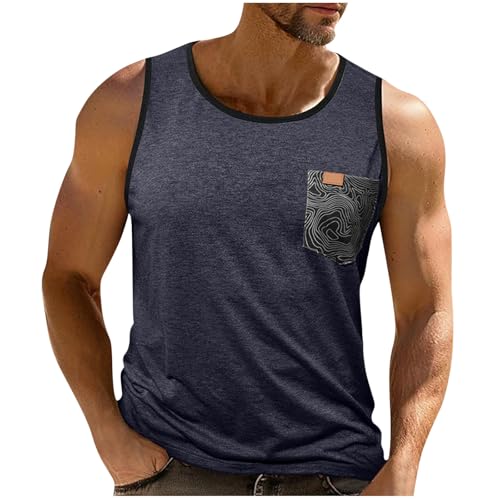 Tank Top Herren Schlank Rundhals Underhemd Einfarbig Tanktop Mit Brusttaschen Ärmellos Sport Tshirt Leicht Gym Trägershirts Dünne Fitness Oberteile Bequem Sportunterhemden Männer Achselshirt von Bhnyku
