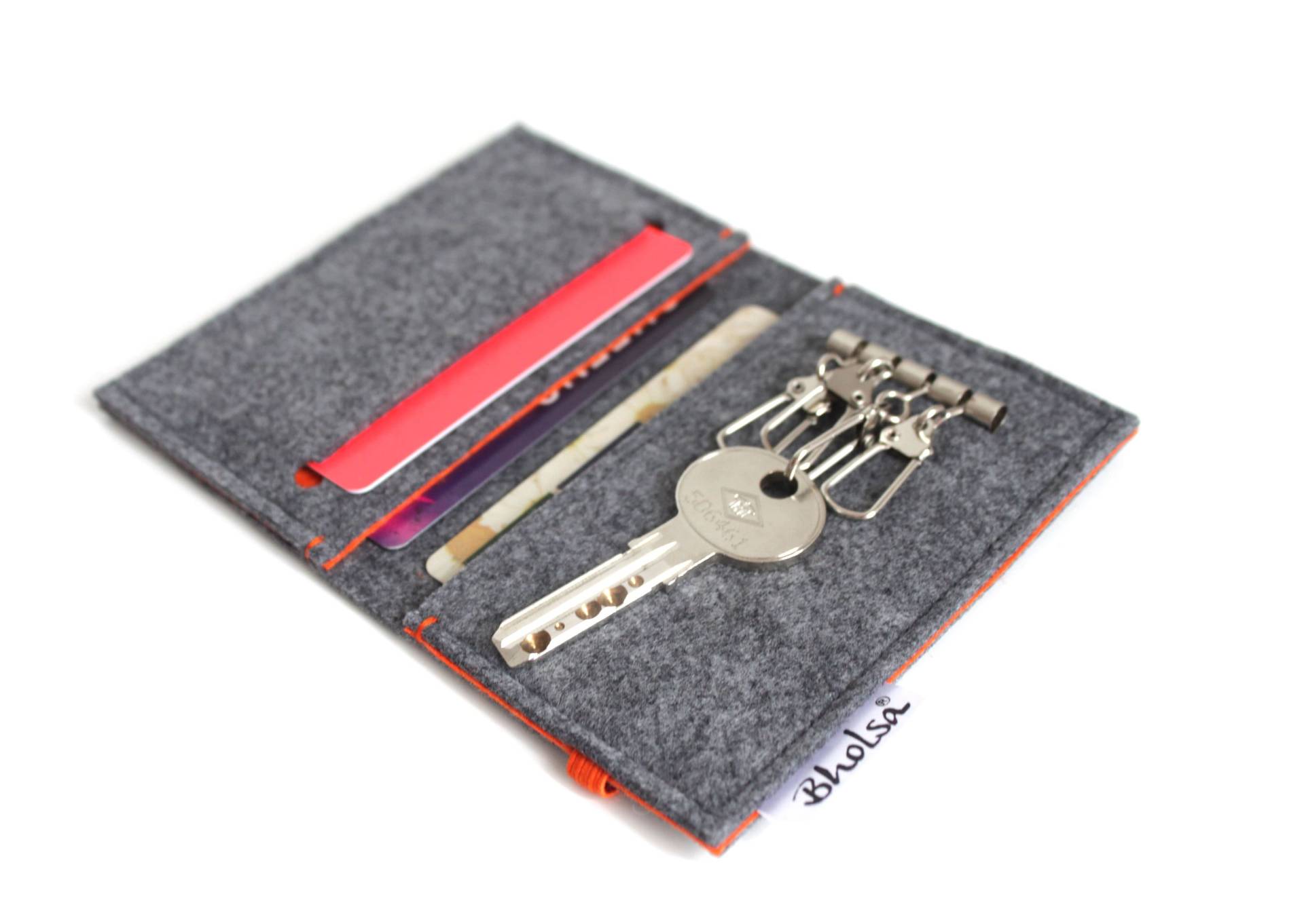 Kartenhalter/Schlüsselanhänger Filz Brieftasche Kleine Karte Geldbörse Beutel Für Karten Und Bargeld - Kohle Grau & Wählen Sie Die Akzent Farbe von Bholsa