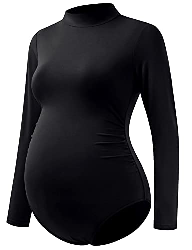 Bhome Umstandsshirt mit Stehkragen, langärmeliger Body für Schwangere, Fotoshootings, Schwarz, S von Bhome