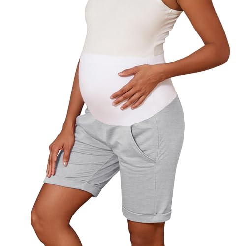 Bhome Umstands-Bermuda-Shorts über dem Bauch, Workout, lockere, lässige Schwangerschaftshose mit Taschen, Grau, Groß Bhome Umstands-Bermuda-Shorts über dem Bauch, Workout, lockere, lässige Schwangerschaftshose mit Taschen, Grau, Groß von Bhome