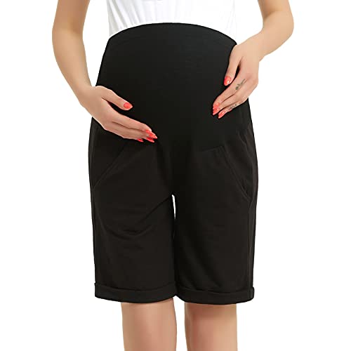 Bhome Umstands-Bermuda Shorts über dem Bauch Workout Lose Casual Schwangerschaft Hose mit Taschen, schwarz, X-Groß von Bhome