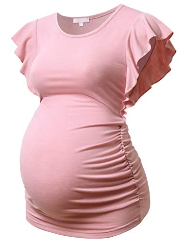 Bhome Umstands-Tops, Fliegende Shorts, Ärmel, T-Shirt, Seite gerüscht, Schwangere Bluse Casual Schwangerschaft Tunika - - Groß von Bhome