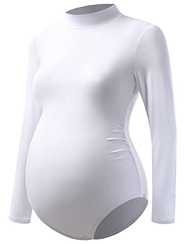 Bhome Umstandsshirt mit Stehkragen und langen Ärmeln, Body für Schwangere, Weiß (durchsichtig), X-Groß von Bhome