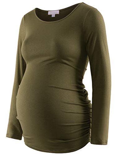 Umstandsshirt Langarm Basic Top Rüschen Seiten Bodycon T-Shirt für Schwangere - Gr�n - Mittel von Bhome