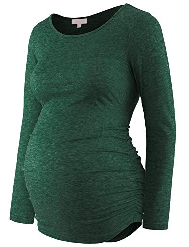 Umstandsshirt Langarm Basic Top Rüschen Seiten Bodycon T-Shirt für Schwangere - Grün - Groß von Bhome