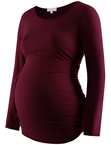 Umstandsshirt Langarm Basic Top Rüschen Seiten Bodycon T-Shirt für Schwangere - - Klein von Bhome