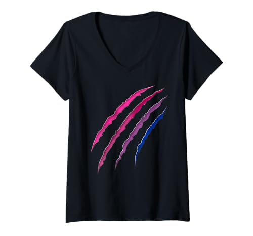 Damen Bisexuelle Bi Pride Flagge Scratch Scar T-Shirt mit V-Ausschnitt Damen Bisexuelle Bi Pride Flagge Scratch Scar T-Shirt mit V-Ausschnitt von Bi Bisexual Pride Quotes Clothing & Stuff HD0