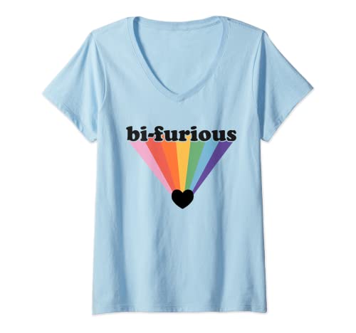 Damen Rainbow LGBTQ Besiual Pride Proud Bi-Furious T-Shirt mit V-Ausschnitt von Bi-Furious Rainbow LGBTQ Bisexual Pride
