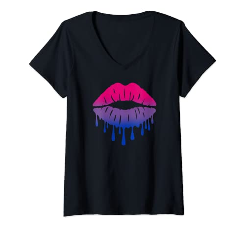 Damen Bisexual Bi Pride Subtle LGBTQ Cute Lips Kiss Lippenstift T-Shirt mit V-Ausschnitt Damen Bisexual Bi Pride Subtle LGBTQ Cute Lips Kiss Lippenstift T-Shirt mit V-Ausschnitt von Bi Pride LGBT LGBTQ Cute Lips for Bisexual Subtle