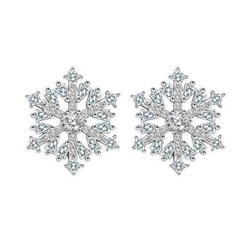 BiBeary Damen 925 Sterling Silber Zirkonia CZ elegant Schneeflocke Weihnachten Ohrstecker Ohrringe von BiBeary