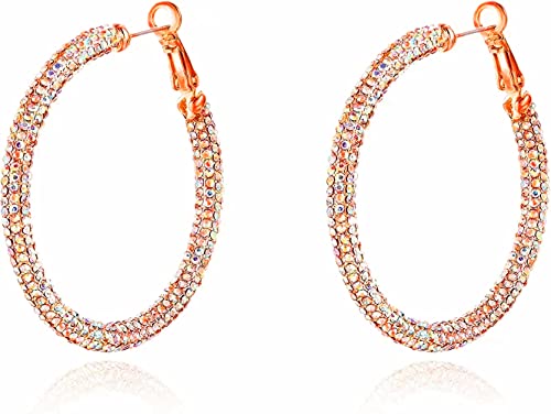 BiBeary Groß Rund Tube Hoop Damen Ohrringe Mode Kreolen Hypoallergene Hochzeit Party für Damen Braut Kristall von BiBeary