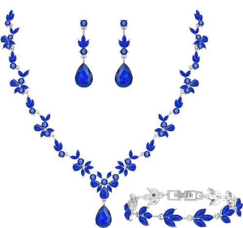 BiBeary Schmuck Set Braut Damen Blatt Blume Hochzeit Statement Halskette Ohrhänger Ohrringe Set Party Abschlussball von BiBeary