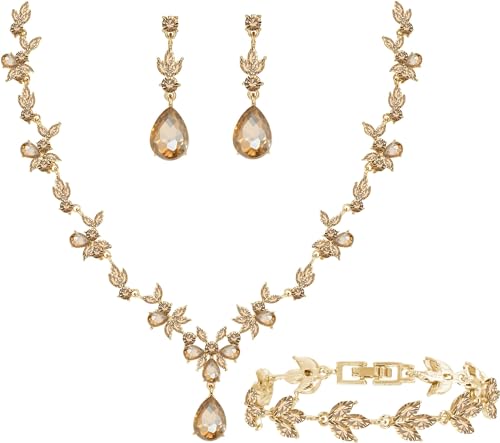 BiBeary Schmuck Set Braut Damen Blatt Blume Hochzeit Statement Halskette Ohrhänger Ohrringe Set Party Abschlussball von BiBeary