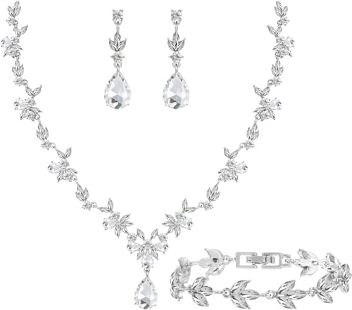 BiBeary Schmuck Set Braut Damen Blatt Blume Hochzeit Statement Halskette Ohrhänger Ohrringe Set Party Abschlussball von BiBeary