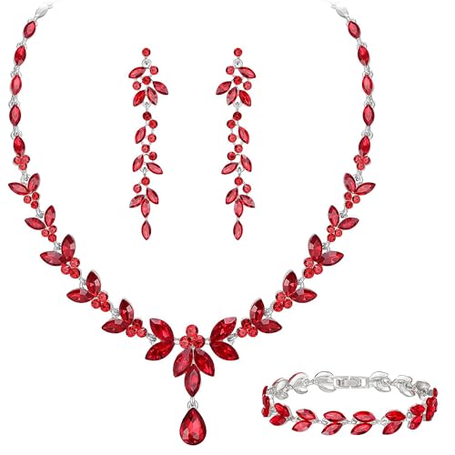 BiBeary Schmuck Set Braut Damen Blatt Blume Hochzeit Statement Halskette lang Ohrhänger Ohrringe Set Party Abschlussball von BiBeary