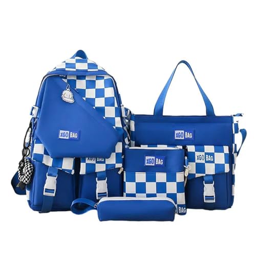 BiSsy Rucksack 5pcs Plaid Gedruckte Teenager -büchertaschen -Rucksack -Set -Tasche Für Girls Schoolbag Travel Schulter-Farbe 5 von BiSsy