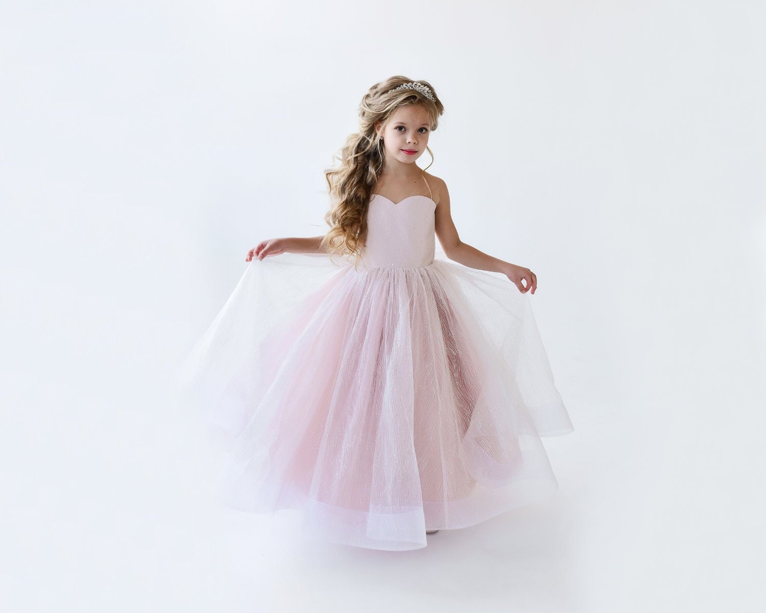 Blush Rosa Blumenmädchen Kleid Bodenlangen Mädchen Ballkleid Tutu Tule Baby Spitzenkleid Geburtstagskleid von BiaggiBoutique