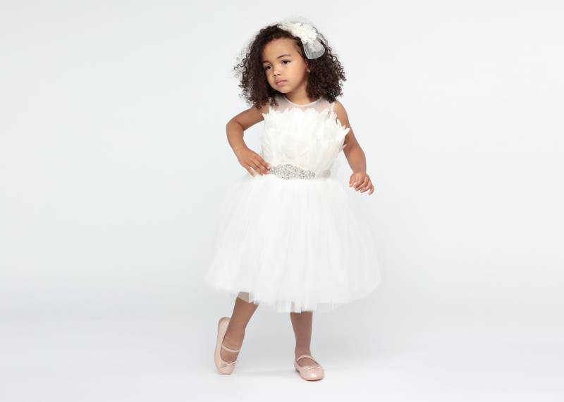 Weiße Blume Mädchenkleid - Weiße Feder Tutu Kleid Weiß Blumen-Mädchen Säugling Neugeborenes Baby von BiaggiBoutique