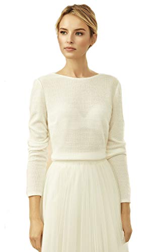 Bianco Evento Brautpullover Brautpulli Brautstola Stola Cape Braut Pullover Kashmir Effekt tiefer Rückenausschnitt Brautjackelangarm Hochzeit Winter Cape Ivory NEU (38) von Bianco Evento