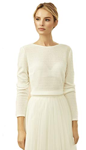 Bianco Evento Brautpullover Brautpulli Brautstola Stola Cape Braut Pullover Kashmir Effekt tiefer Rückenausschnitt Brautjackelangarm Hochzeit Winter Cape Ivory NEU (46) von Bianco Evento