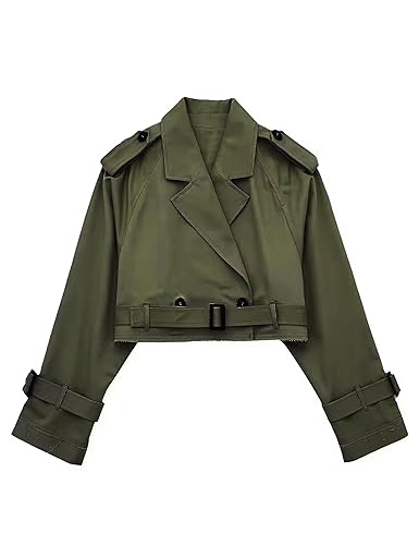 Bianstore Damen Cropped Trenchcoat Mode Langarm Gürtel Jacke Oberbekleidung, Army Grün, XS von Bianstore