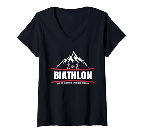Damen Biathlon Norwegen Fanartikel Biathlet Zubehör Wintersport T-Shirt mit V-Ausschnitt von Biathlon Norwegen und Biathlet Zubehör