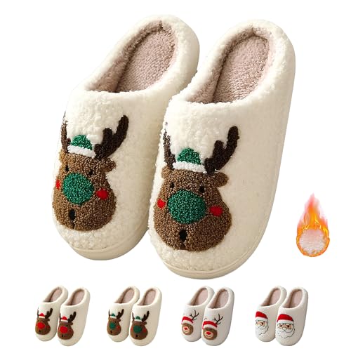 BibHoly Weihnachts Hausschuhe Damen Herren, Winter Plüsch Hausschuhe Weihnachten Tiere Pantoffeln Rutschfest Slippers, Lustige Geschenke für Weihnachten von BibHoly