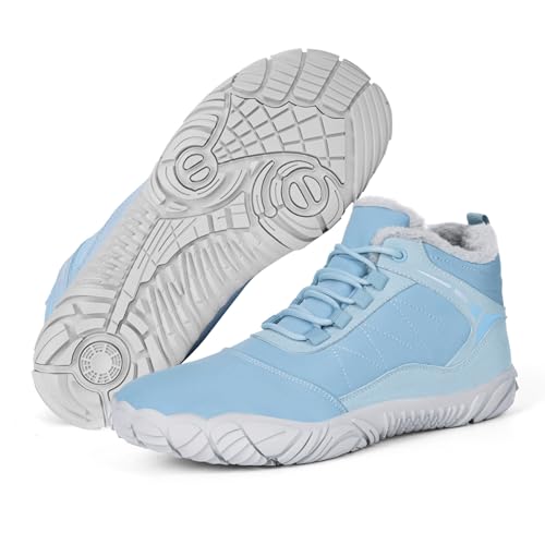 BibHoly Winter Barfußschuhe Damen Herren Barfussschuhe, Bequem Winterstiefel,Warm Wasserabweisend Gefüttert Winterschuhe,Winterstiefel mit Breite Zehenbox von BibHoly