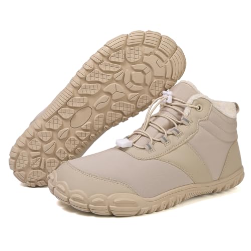 BibHoly Winter Barfußschuhe Damen Herren Barfussschuhe, Bequem Winterstiefel,Warm Wasserabweisend Gefüttert Winterschuhe,Winterstiefel mit Breite Zehenbox von BibHoly