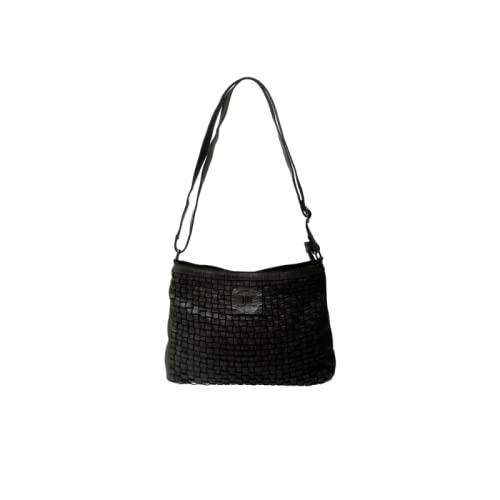 Biba Tasche für Damen aus echtem Leder, Umhängetasche Heritage Kansas KA2, Langen Griff, Reißverschluss, Echtes Rindsleder, Schwarz Farbe von Biba