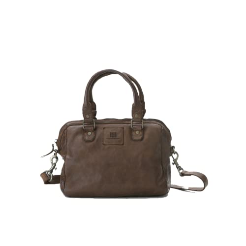 Biba Tasche für Damen aus echtem Leder, Handtasche Heritage Boston BT1, Kurzer und langer Griff, Reißverschluss, Echtes Rindsleder, Dunkelbraun Farbe von Biba